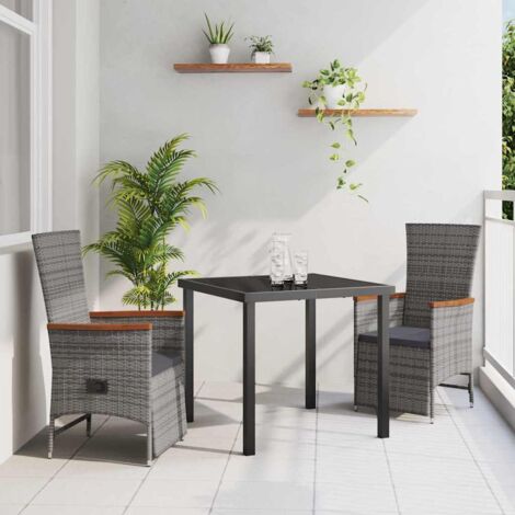 vidaXL Set da Pranzo per Giardino con cuscino 3 pcs Grigio Poly Rattan (1/5)
