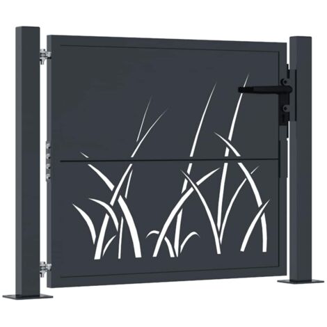 vidaXL Cancello da giardino antracite 105x80 cm in acciaio design erba