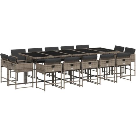 vidaXL Set da Pranzo da Giardino 15 pz con Cuscini Grigio Polyrattan