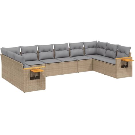vidaXL Set Divano da Giardino 10 pz con Cuscini Beige in Polyrattan (1/5)