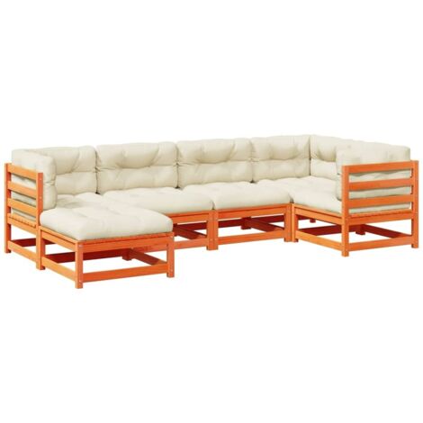 vidaXL Set Divani Giardino 6pz con Cuscini Marrone Cera Massello Pino (1/5)