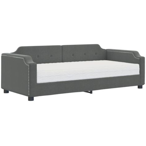 vidaXL Divano Letto con Materasso Grigio Scuro 90x190 cm in Tessuto