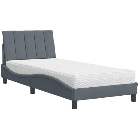 vidaXL Letto con Materasso Hanko Grigio Scuro 90x200 cm in Velluto (1/5)