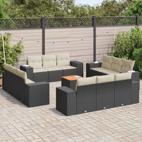 vidaXL Set Divani da Giardino 13pz con Cuscini Nero in Polyrattan (1/3)