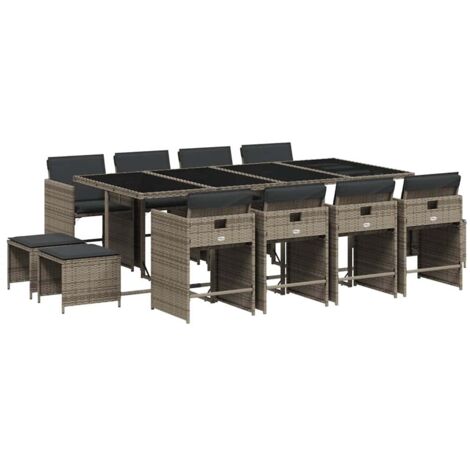 vidaXL Set da Pranzo da Giardino 13pz con Cuscini Grigio in Polyrattan