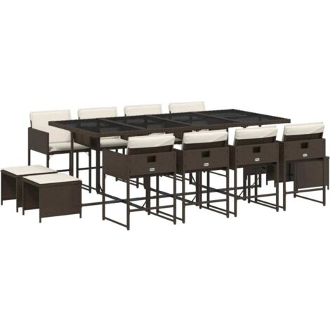 vidaXL Set da Pranzo da Giardino 13pz con Cuscini Marrone Polyrattan
