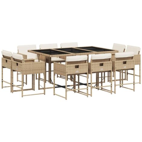 vidaXL Set da Pranzo da Giardino 11 pz con Cuscini Beige in Polyrattan