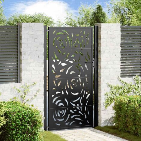 vidaXL Cancello da giardino nero 105x180 cm in acciaio design fiamma