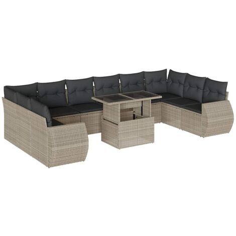 vidaXL Set Divani da Giardino 11 pz con Cuscini in Polyrattan Grigio (1/5)