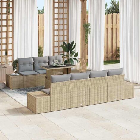 vidaXL Set Divano da Giardino con cuscino 8 pcs Beige e Grigio Chiaro (1/5)