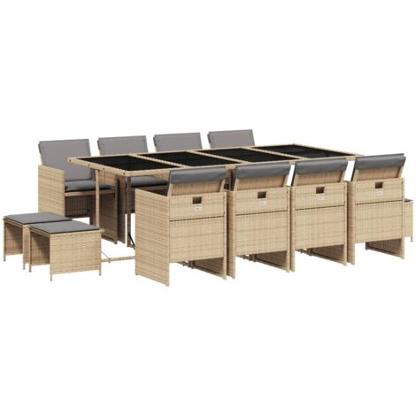 vidaXL Set Pranzo da Giardino 13 pz con Cuscini Beige Misto Polyrattan
