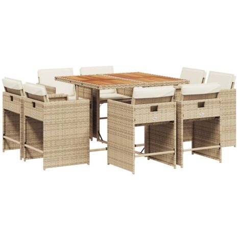 vidaXL Set da Pranzo da Giardino 9 pz con Cuscini Beige in Polyrattan