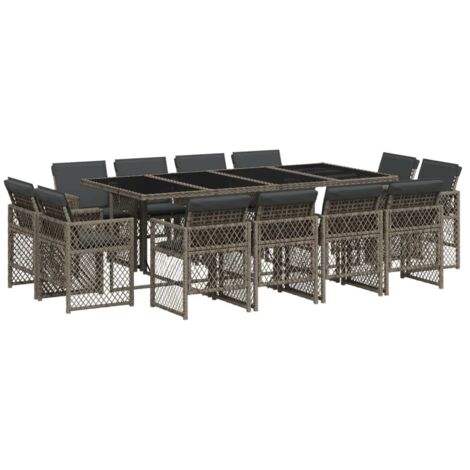 vidaXL Set da Pranzo da Giardino 13pz con Cuscini Grigio in Polyrattan (1/5)