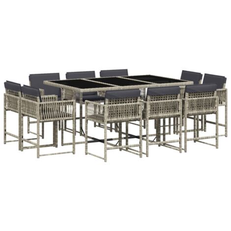 vidaXL Set Pranzo Giardino 11pz con Cuscini Grigio Chiaro Polyrattan (1/5)