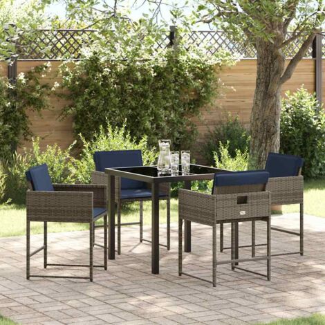 vidaXL Set da Pranzo per Giardino con cuscino 5 pcs Grigio Poly Rattan (1/5)