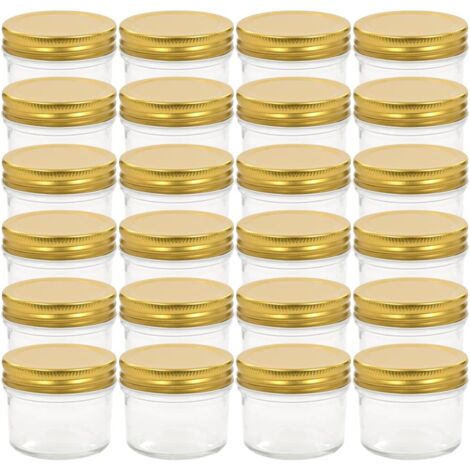 vidaXL Vaso per Marmellata in Vetro Coperchio Oro 24 pz 110 ml