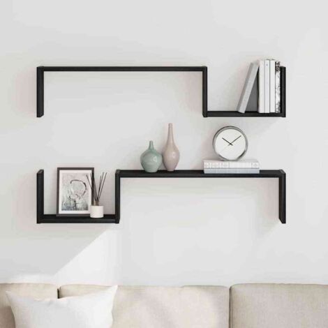 vidaXL Scaffale da parete 2 pcs Rovere Nero 100 x 15 x 20 cm