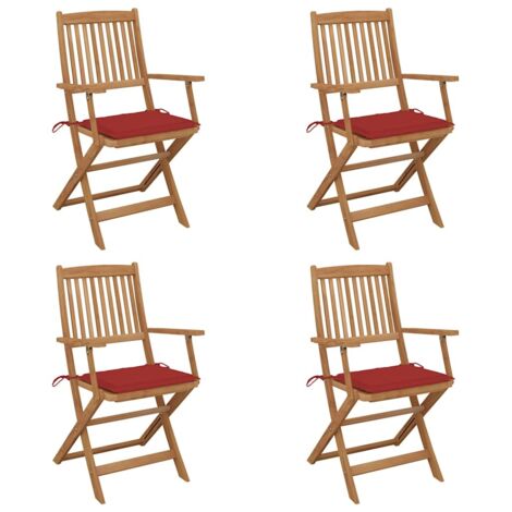 Sedie da Giardino Pieghevoli 4 pz con Cuscini Massello Acacia vidaXL