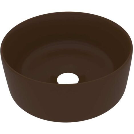 vidaXL Lavandino Lusso Rotondo Marrone Scuro Opaco 40x15cm in Ceramica