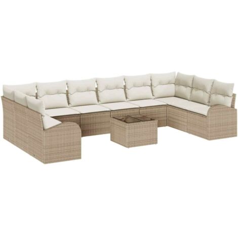 Set di divani con cuscino 11 pcs Beige e Crema polyrattan vidaXL