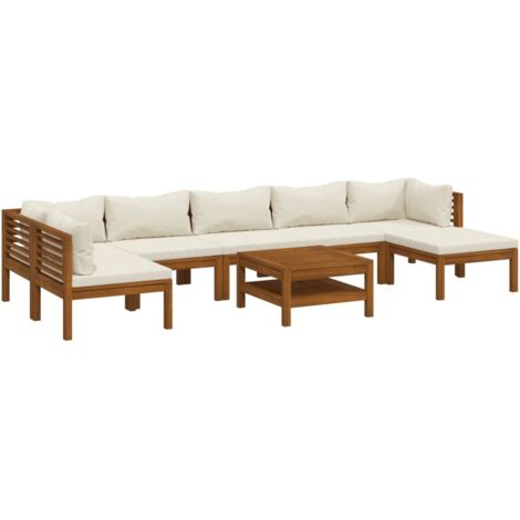 Set Divani da Giardino 8 pz con Cuscini Crema in Legno Acacia vidaXL
