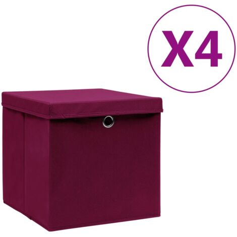 vidaXL Contenitori con Coperchi 4 pz 28x28x28 cm Rosso Scuro