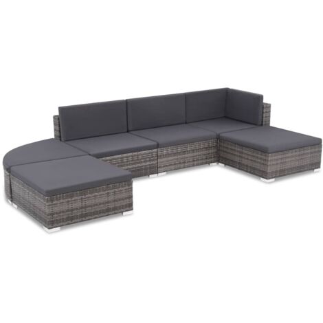 Set da Giardino 6 pz con Cuscini in Polyrattan Grigio vidaXL (1/5)