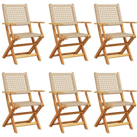 vidaXL Sedie Giardino Pieghevoli 6pz Beige Polyrattan e Legno Massello