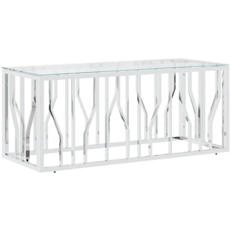 vidaXL Tavolino da Salotto 110x45x45 cm in Acciaio Inox e Vetro (1/5)