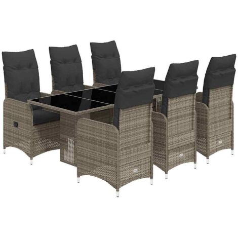 vidaXL Set Bistrò da Giardino 7 pz con Cuscini in Polyrattan Grigio (1/5)