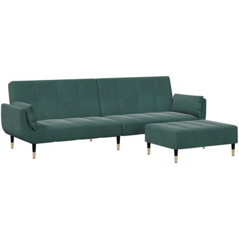 Divano Letto a 2 Posti con Poggiapiedi Verde Scuro in Velluto vidaXL (1/5)