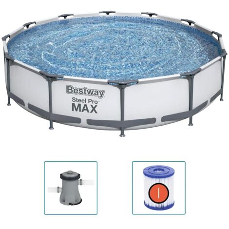 Bestway – Set piscina Steel Pro MAX rotonda 366x76 cm – Materiale Tritech – Capacità 6473 L – Telaio in acciaio resistente – Pompa filtro 1249 L/h (1/5)