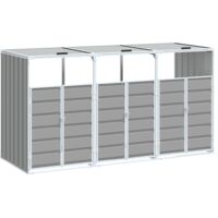 vidaXL Copribidone con Ruote per 3 Bidoni Grigio 216x81x115 cm Acciaio