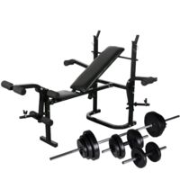 vidaXL Panca Multifunzione con Bilanciere e Set di Manubri 30,5 kg
