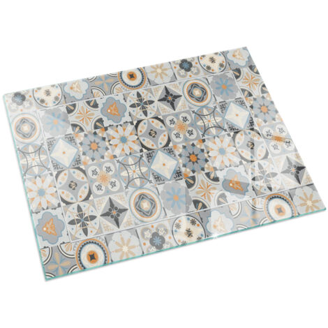 Piastra Per Camino Protezione In Vetro Temperato Per Camino A Legna Resistente Al Calore Motivo a mosaico su piastrelle 60x40 cm
