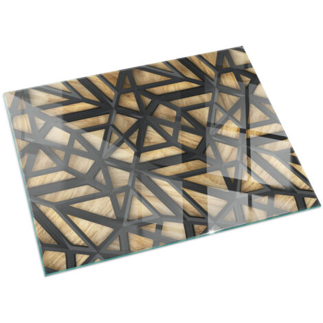 Piastra Decorativa in Vetro per Camino Vetro Resistente al Calore Protezione del Pavimento dal Calore Geometria con legno 120x80 cm
