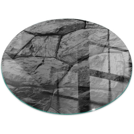 Piastra per Camino di Vetro Temperato Premium Design Elegante e Sicuro Protezione del Pavimento dal Calore Motivo in pietra naturale Rotondo fi 50 cm