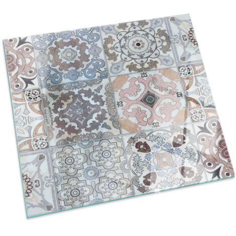 Vetro Decorativo Per Camino E Soggiorno Piastra In ESG Vetro Moderno Per Stufa A Legna Per Camino Motivo a mosaico su piastrelle Quadrato 50x50 cm (1/5)