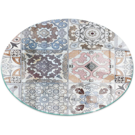 Vetro Decorativo Per Camino E Soggiorno Piastra In ESG Vetro Moderno Per Stufa A Legna Per Camino Motivo a mosaico su piastrelle Rotondo fi 60 cm (1/5)