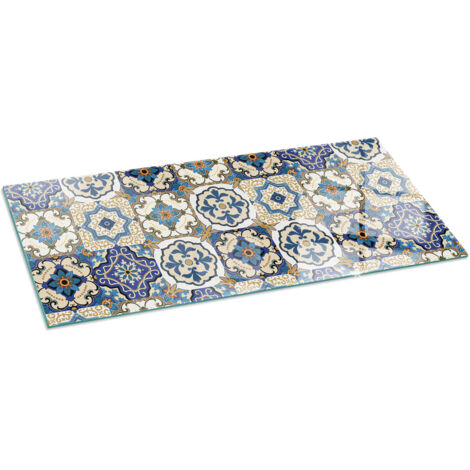 Piastra Per Camino Protezione In Vetro Temperato Per Camino A Legna Resistente Al Calore Motivo a mosaico con fiori 125x50 cm