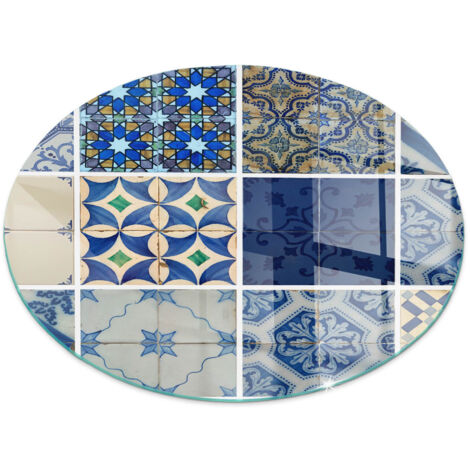 Piastra Decorativa in Vetro per Camino Vetro Resistente al Calore Protezione del Pavimento dal Calore Motivo per piastrelle in ceramica Rotondo fi 70