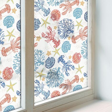 Pellicola Privacy per Vetri 100x146 cm Autoadesiva Decorativa Protezione per Cucina Bagno Uffici Camera da Letto Vetro Smerigliato gamberi coralli