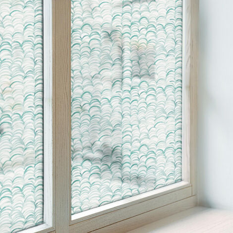 Pellicola Opaca per Vetri 100x100 cm Autoadesiva PVC Decorativa Protezione per Cucina Bagno Uffici Casa Camera da Letto Vetro Smerigliato Onda verde (1/5)