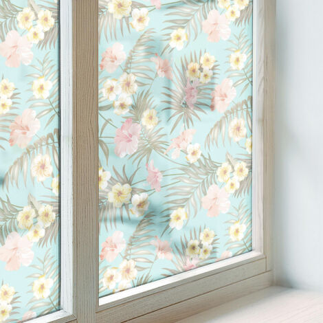 Pellicola Opaca per Vetri 100x116 cm Vetro Smerigliato Decorativa Autoadesiva Protezione per Cucina Bagno Uffici Camera da Letto PVC Motivo tropicale (1/5)