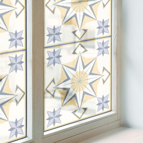 Pellicola Privacy per Vetri 200x116 cm Autoadesiva Protezione per Cucina Uffici Camera da Letto Decorativa Vetro Smerigliato Stelle geometriche (1/5)