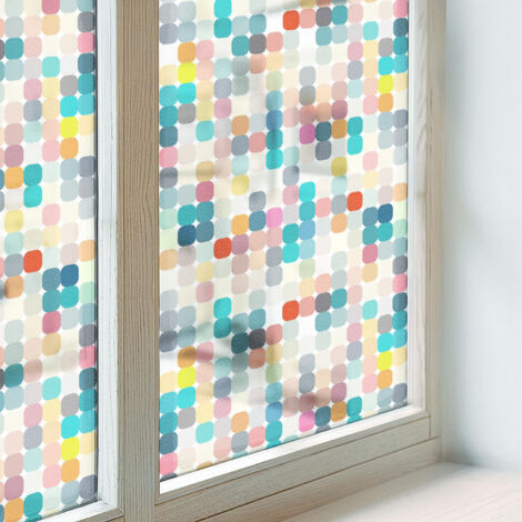 Pellicola Opaca per Vetri 50x100 cm Protezione per Cucina Bagno Uffici Camera da Letto Autoadesiva PVC Decorativa Vetro Smerigliato Quadrati colorati (1/5)