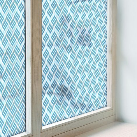 Pellicola Privacy per Vetri 200x146 cm Vetro Smerigliato Decorativa Autoadesiva Protezione per Cucina Bagno Uffici Camera da Letto PVC Onde blu (1/5)