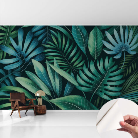 Carta da parati autoadesiva - Fotomurale adesivo - design elegante - stile moderno - Foglie tropicali 416x254 cm (1/5)