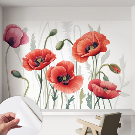 Fotomurale adesivo stickers - murali decorativo - soggiorno moderno - effetto realistico - Papaveri rossi 152x104 cm