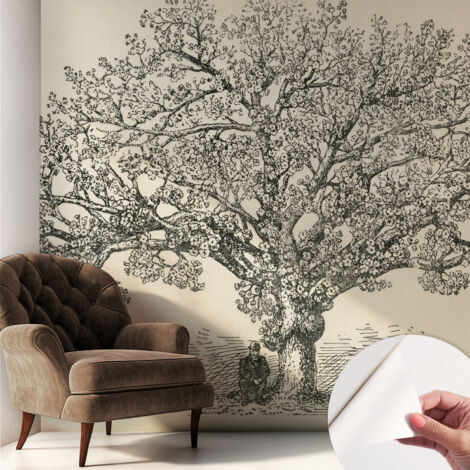Carta da parati autoadesiva - Fotomurale adesivo - soggiorno moderno - resistente - Illustrazione di un albero 250x250 cm (1/5)